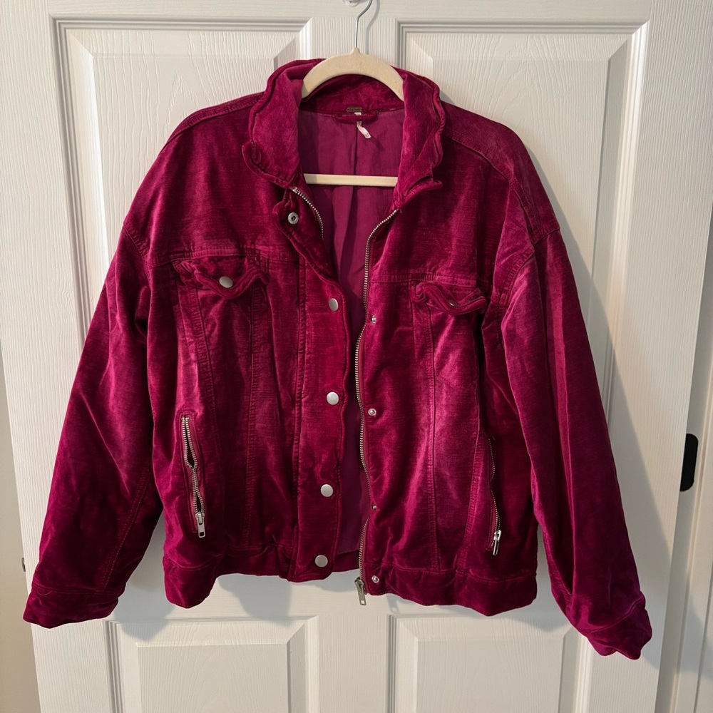 Free‎ People ‘Velvet Trucker Jacket’ In Pink Size XS/S Sold Out - Picture 2 of 7